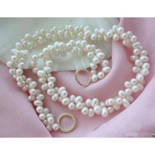 Unique Pearls jewellery Store 2row 19'' White Rice Cultured Pearl Necklace Fine Jewelry Women Gift