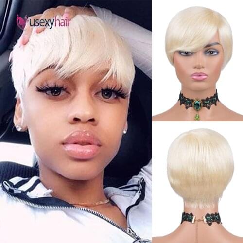 USEXY 613 Blonde Straight Bob Human Hair Pixie Cut Wigs Brazilian Remy Short Wigs For Black Women 150% Density Wig Human Hair