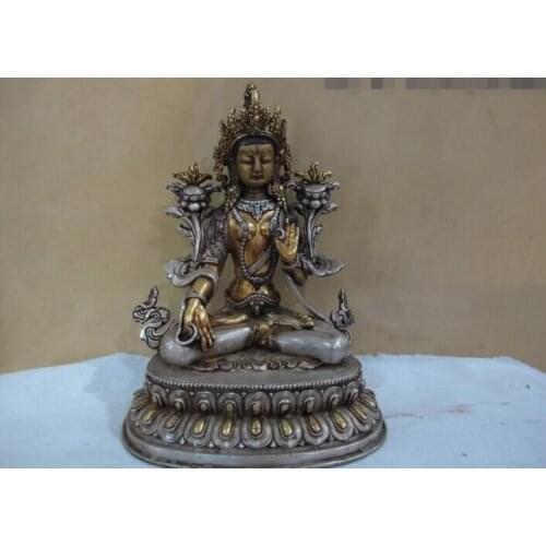 USPS to USA S2902 9.5 Tibet classical Copper Silver gilt White TaRa Guan Yin goddess Buddha Statue