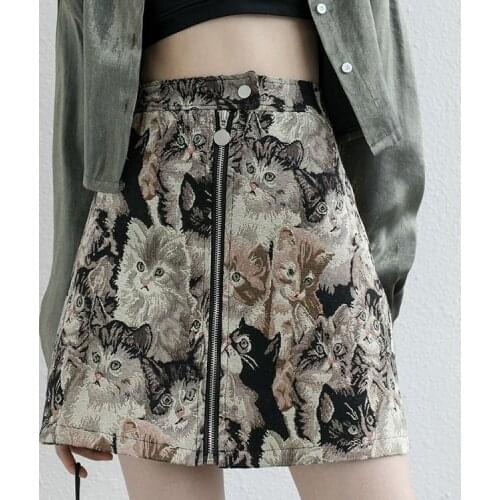 Spring/Autumn French Victorian Renaissance Retro Mori Girl Short Skirt Gentle Gothic Sexy Woman Cat Embroidery Elegant Skirt