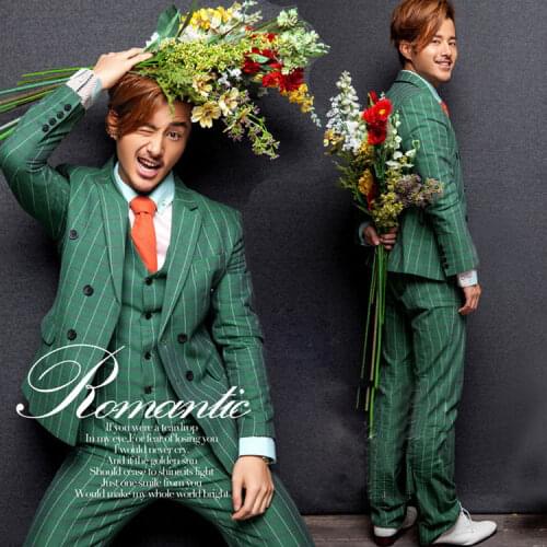 Green mens formal dress piece set green plaid groom suit ternos slim masculino costume jaqueta masculino suit + vest + pant 2XL