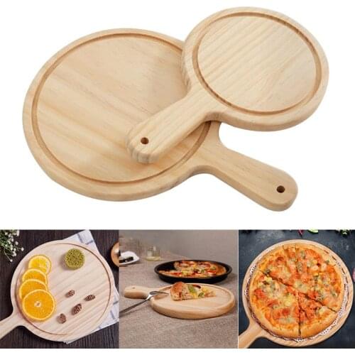 1 Pcs Wooden Pizza Paddle Cheese Serving Tray Plate Cutting Chopping Board Round HY99