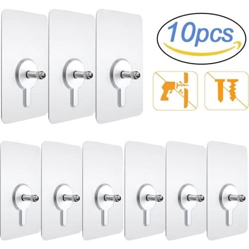 10pcs Strong Adhesive Seamless Sticky Wall Hook Nail Mounting Rack Screw Rod Non Marking Screw Stickers Wall Picture Hook Kits