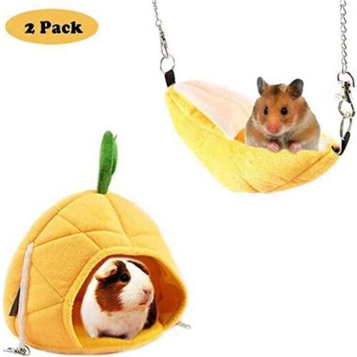 NACOCO 2 Pack Banana & Pineapple Nest for Golden Hamster, Cavy, Hedgehog, Squirrel of Hamsters Warm House for Pet to Sleep