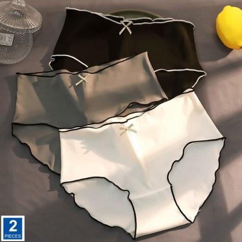 2 Pcs Ruffles Ice Silk Underwear Japanese Girls Mid Waist Antibacterial Panties Female Sexy Ultra-thin Briefs