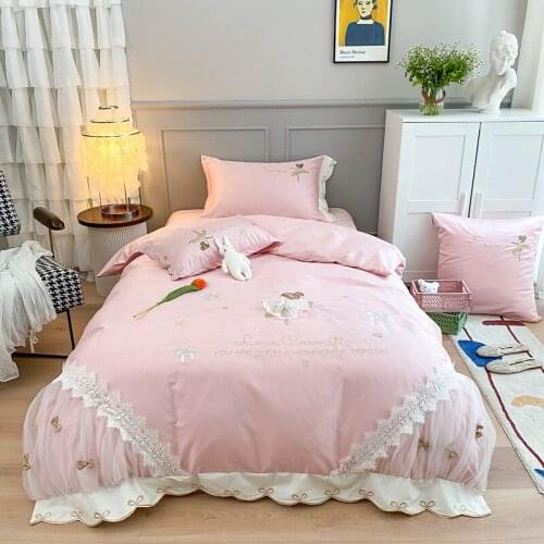 2020 Cute embroidery Duvet Cover Sets King Queen Size egyptian cotton Bedding Sets Pillowcases pretty girls bed cover Bed Linen