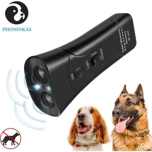 3 in 1 Dog Repeller Anti Barking LED Flashlight Bark Deterren Pet Training Device Ultrasonic Trainer 25m Remote Without Battery