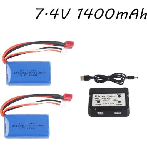 7.4V 1400mAh 103052 25c lipo Battery + 2 in 1 Charger Set for Wltoys V353 959-B A969-B A979-B K929-B RC Truck Car Spare Parts