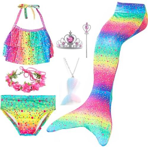 Mermaid Tails Cosplay Costumes Kids Girls The Tail of Mermaid Costumes Swimming Bathing Suit Dress For Swim Tops 7PCS
