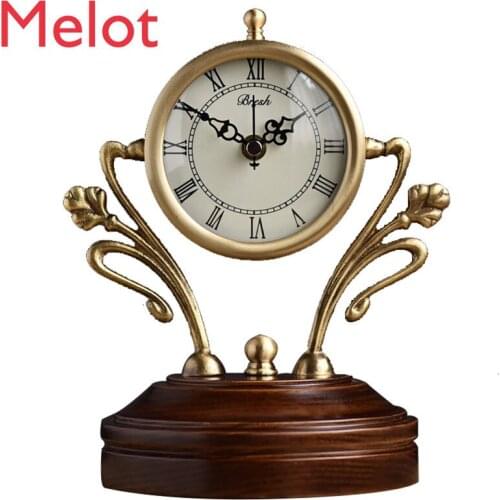 American Copper Desk Clock Fashion Creative Solid Wood Clock Living Room Mute Quartz Clock Personality Trendy Clock Quality