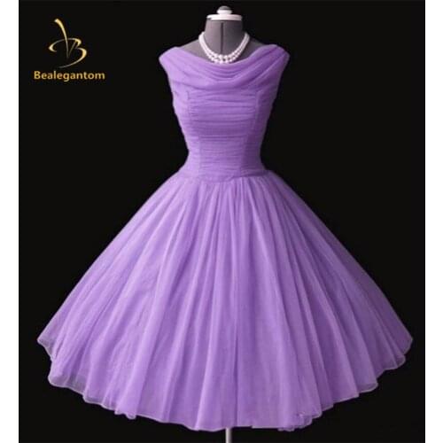 Bealegantom New Elegent In Stock Purple Organza Cheap Prom Dresses 2021 Cocktail Party Gowns Size 2 4 6 8 10 12 14 16 QA991
