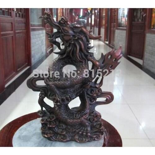 Bi00821 12"Chinese Bronze Copper Hovering Fly dragon Palace Auspicious Statues