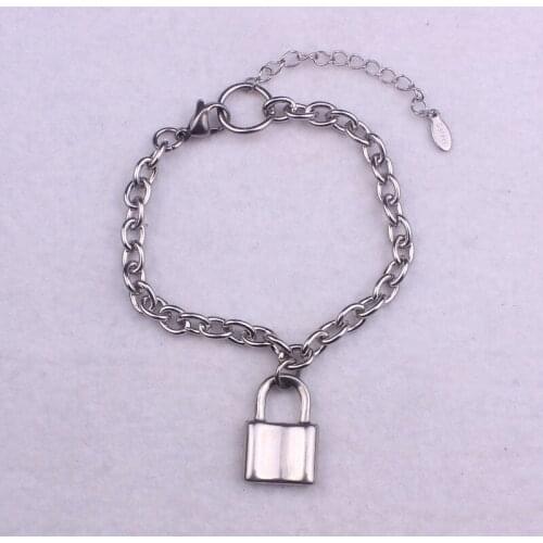 Wenushoushi stainless steel lock charm bracelet men punk padlock bracelet for women pulsera plata jewelry wholesale