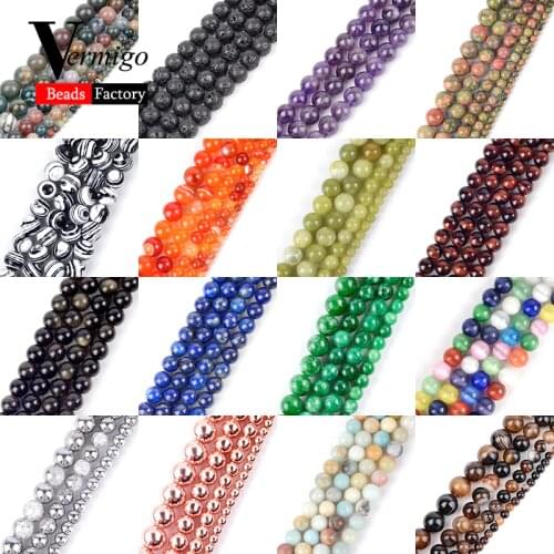 Natural Mix Gem Stone Agates Minerals Beads Lave Amethysts Lapis Lazuli Round Loose Beads For Bracelet Jewelry Making 4-12mm Diy