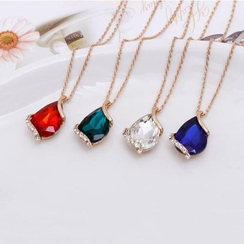 Eerring Necklace wedding Jewelry sets 4 color crystal Water drop shape pendant setting alloy accessory gold metal plated chain