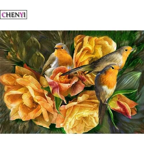 CHENYI DIY Diamond Embroidery Bird Diamond Painting Cross Stitch Square Rhinestone Yellow Rose Mosaic Art Christmas Decoration