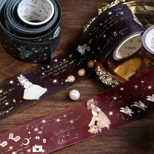 1PC Bronzing Washi Tape Starry Story Fantasy Girl Fairy Gilding Adhesive Tape DIY Scrapbooking Sticker Label Masking Tapes
