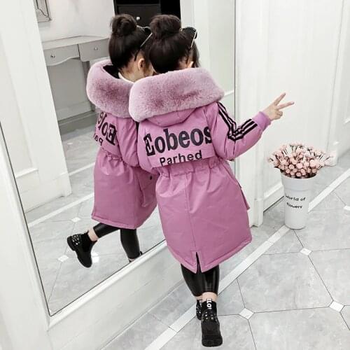 2021 Girls Winter Coat Kids Fur Coat Teens Warm Winter Long Coats for Girls Cotton Padded Girl Clothes 10 12 Year
