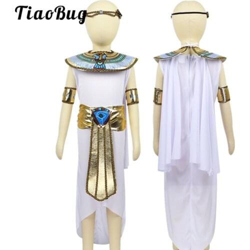 Egyptian Costume Kids Girls Egypt Princess Clothing Outfit Included Belt Collar Armbands Headwear Halloween Cosplay Accessories