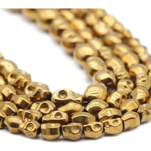 Skull Head Shape Gold Hematite Natural Stone Spacer Loose Beads For Jewelry Making Handmade DIY Bracelet Findings 4x6/6x8/8x10MM