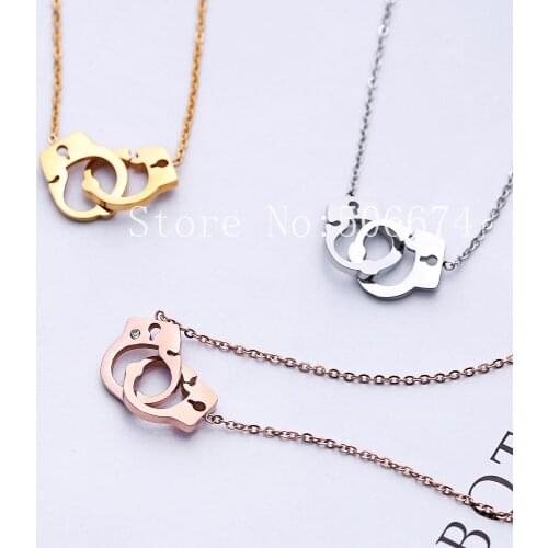 Classic Bijouterie For Couple Lovers' Gifts,Love Double lock Circles Pendants Necklace Multi Layer Necklace Gold Stainless Steel