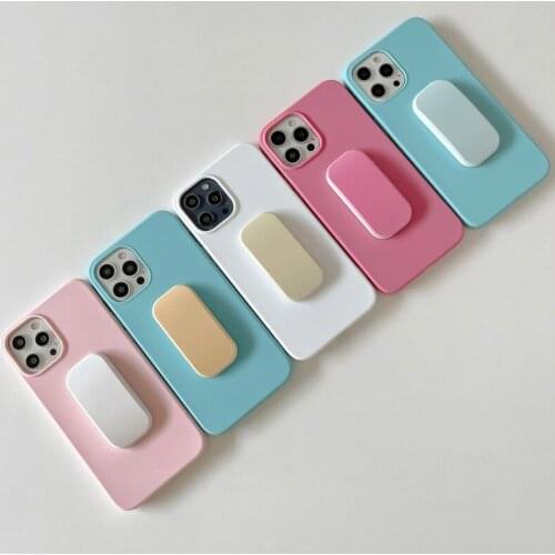 Korean Holder Stand Phone Case for IPhone 11 12 Mini Pro Max X XR XS Max 7 8 Plus SE2020 Soft Shockproof Macron Color Back Cover
