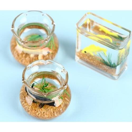 Dollhouse Miniature Glass Fish Tank Bowl Aquarium Doll House Home Ornament Toy For Dollhouse