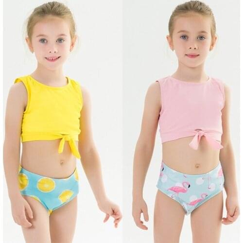 2-7Y Girls Swimsuit Two Piece Swimwear Kids Flamingo Swim Shorts Bathing Suit Toddler Baby Beachwear Pink Split Triangle Bikini