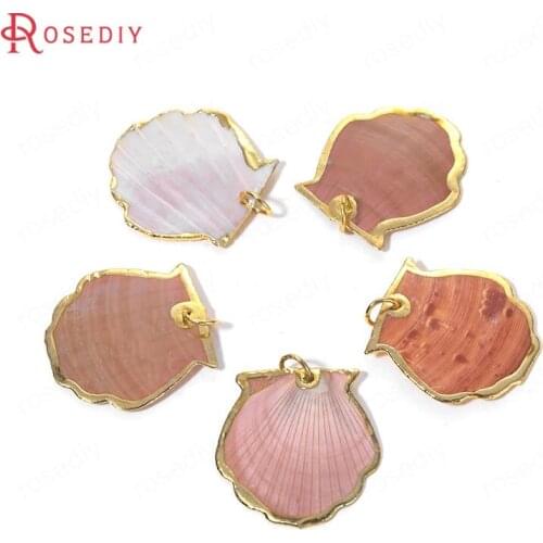 C888)6 pieces 30x31mm 24K Gold Color Brass and Natral Shell Charms Pendants High Quality Diy Jewelry Findings Accessories