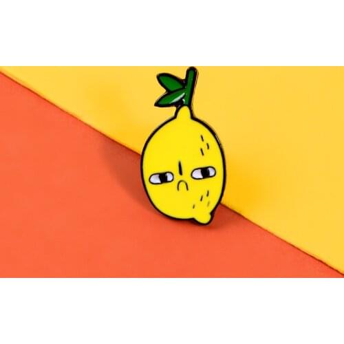 Cartoon Lemon Metal Enamel Brooch Sad Yellow Lemon Fruit Badge Cute Trendy Clothing Backpack Jewelry Accessories Gift