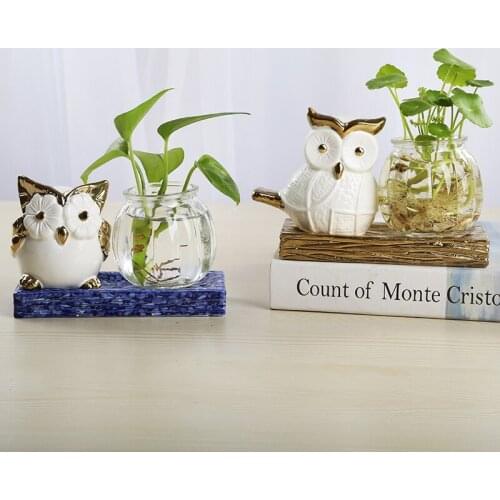 Cute owl glass small vase bauble Beautiful cartoon desktop decoration small vase