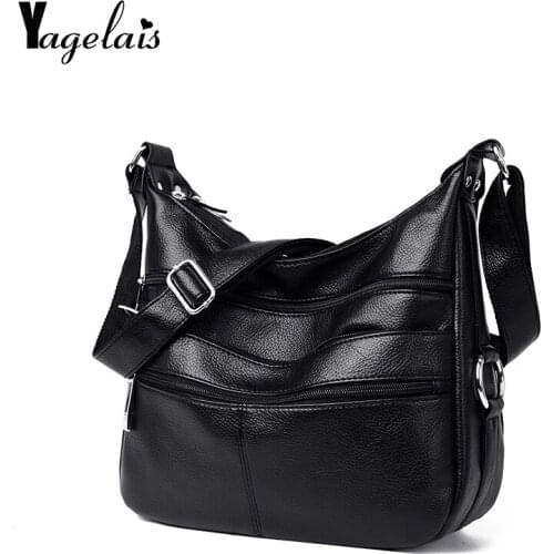 Fashion Women Crossbody Messenger Bag Black Soft Washed Leather Shoulder Bag High Capacity Top-Handle Travel Shiping Bags Bolsa