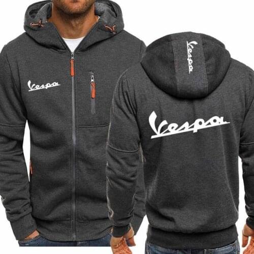 NEW Style Spring Autumn Mens Hoodies Vespa Logo Print Casual HipHop Hooded Fleece Sweatshirts Zipper Jacket Tops