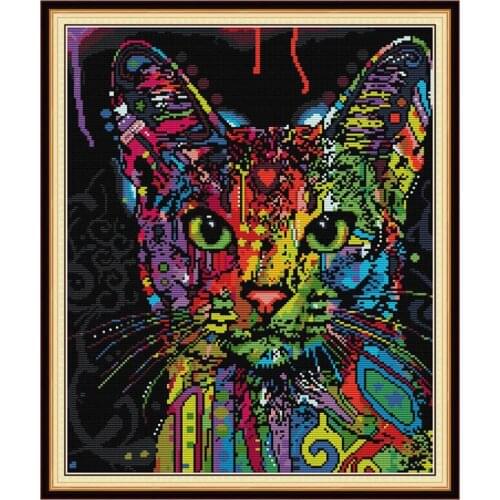 Colorful Cat 2 cross stitch kit aida 14ct 11ct count print canvas cross stitches needlework embroidery DIY handmade