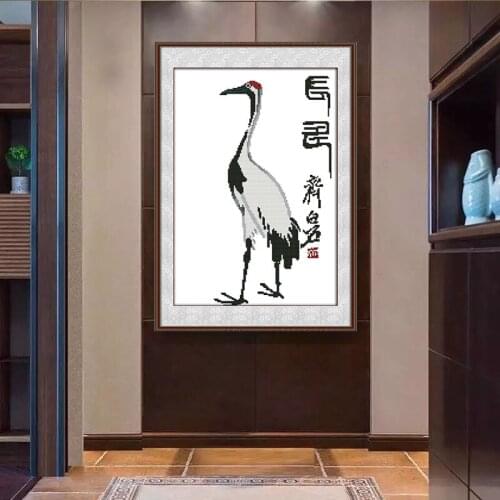 White crane Cross Stitch Kits canvas Printed pattern Chinese Embroidery Needlework DIY Cross-stitch set Canvas DMC Handmade