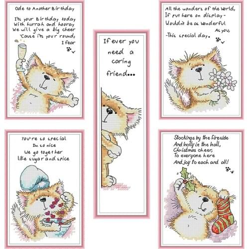 Cartoon Cute Cat Counted Cross Stitch Kit Embroidery Needlework Animal Patterns 11CT 14CT Printed Stamped Thread Decoration Sets