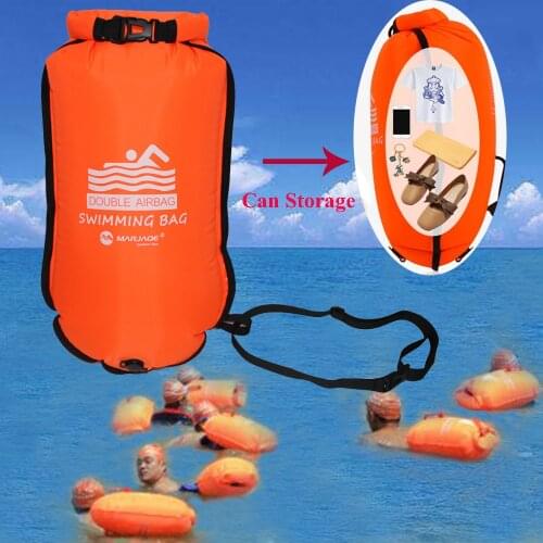 Inflatable Swimming Buoy Tow Float Dry Bag 20L Water Sport Storage Safety Bags Double Air Bag With Waist Belt Beach Pool Pouch