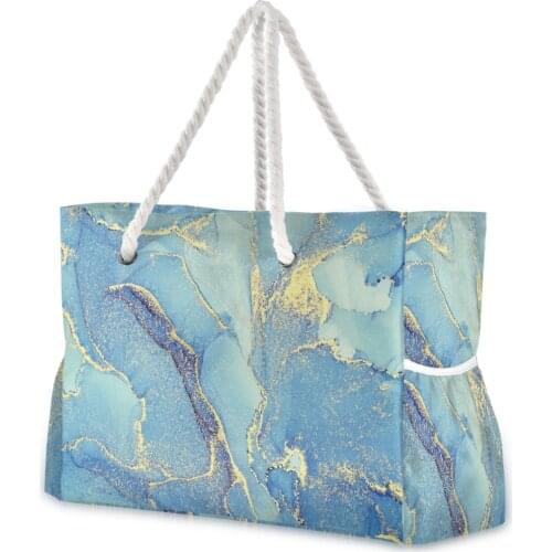 2021 New Marble Printed Tote Shoulder Bag for Women Summer Beach Bag Nylon Soft Large Handbag Female Large Casual Top-handle Bag