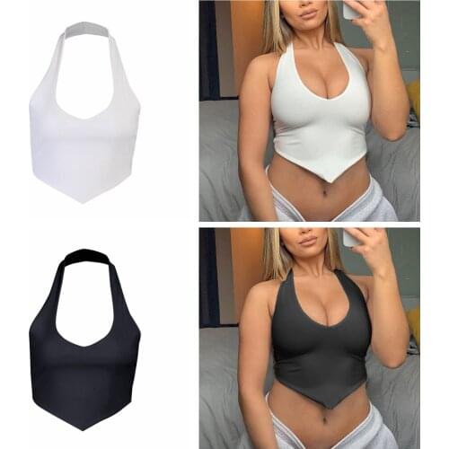 Solid Color Halter Vest Womens Fashion Summer Sexy U-neck Irregular Exposed Navel Camisole Street Clubwear Camis