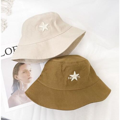 2021 Cotton Star Embroidery Bucket Bob Hat Fisherman Hat Outdoor Travel Chapeau Sun Cap Hats For Men and Women