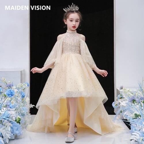 Teens Kids Dresses For Party Wedding Dress champagne embroidery Children Pageant Gown Girls Mopping floor Dress Girl Clothing