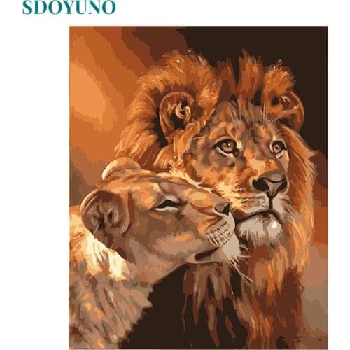 SDOYUNO Frame DIY Painting By Numbers Kits Lions Animals Hand Painted Oil Paint By Numbers Unique Gift For Home Decor 40x50cm