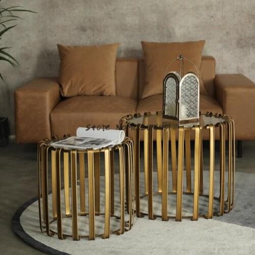 Retro Light Luxury Industrial Style Art Metal Edge Tempered Glass Furniture Small Round Table Sofa Corner Balcony Coffee Table