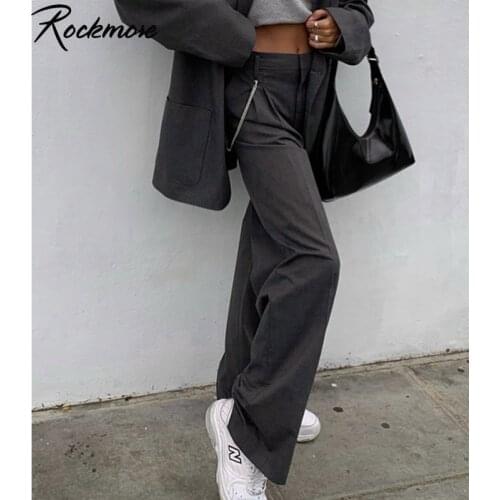 Rockmore Summer Wide Leg Pants Plus Size Streetwear Harajuku Korean Straight Pants Loose High Waisted Trouders Femme Pockests