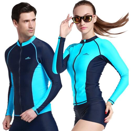 SBART Long Sleeve Swim Rash Guard Shirts UPF50 Anti-UV Rashguard Top With Zipper Men Women Rashguard Surf Jacket Plus Size XXXL