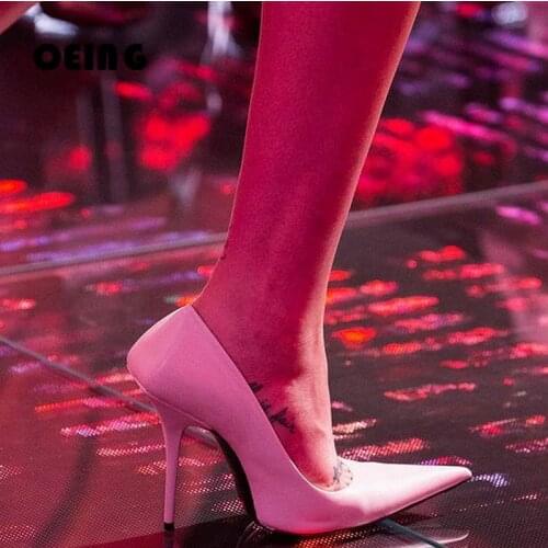 Sexy Pointed Toe Women Stiletto Pumps Spring Autumn Neon Green Leather Ladies Pumps Elegant Shoes for Wedding Women Heels 2021