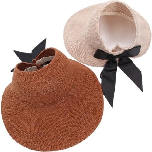 Summer Sun Hats Beach Sun Visor Hat Caps Wide Brim Empty Top Sun Hat Sunscreen Beach Bow lady Hat Popular Travel Hat