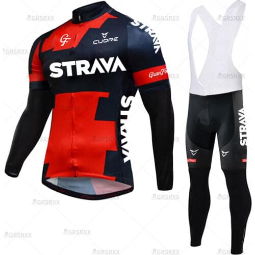 STRAVA Winter Bicycle Set Bike Cycling Team 2021 Thermal Fleece Long Sleeve Sportswear Autumn Racing Pro Jersey Suit for Men