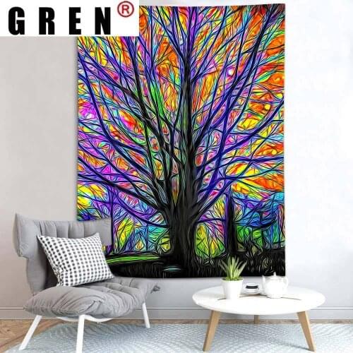 GREN Tapestry Colorful Tree Wall Hanging Bohemian Sleeping Pad Sandy Beach Throw Towel Rug Blanket Camping Tent Wall Cloth Decor