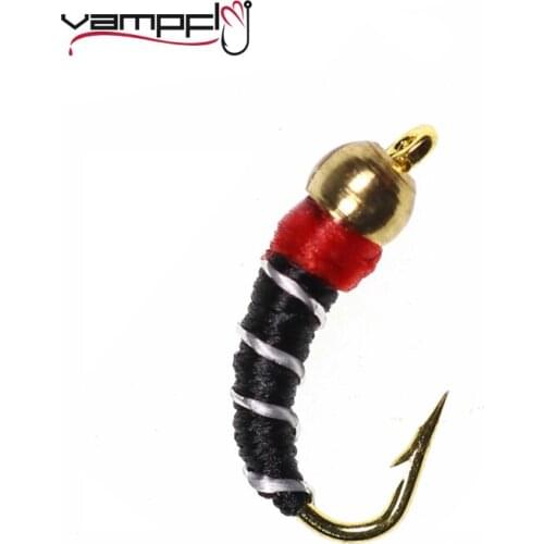 Vampfly 12PCS #14 Copper Beadhead Midge Nymph Black Dry Fly Trout River Lake Fishing Midges & Emergers for all Trout Species